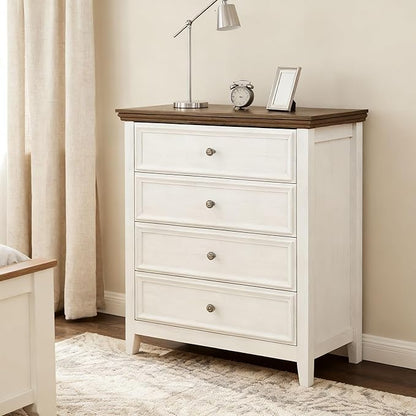 BLANKSPACE Dresser for Bedroom, 4 Drawer Dresser, Modern 4 Chest of Drawers, Farmhouse Storage Cabinet with 4 Drawers for Home Office, Dining Room, Antique White