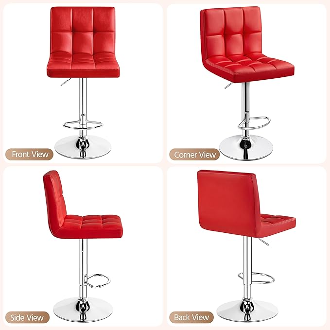 Yaheetech Bar Stools Set of 4, Adjustable PU Leather Swivel Barstools, Modern Counter Stools with Back and Footrest, Counter Height Barstools for Bar, Kitchen, Dining Room, Red