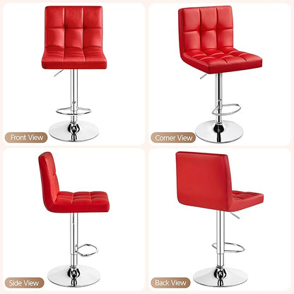 Yaheetech Bar Stools Set of 4, Adjustable PU Leather Swivel Barstools, Modern Counter Stools with Back and Footrest, Counter Height Barstools for Bar, Kitchen, Dining Room, Red