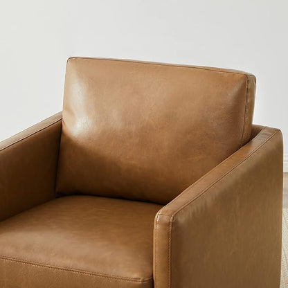 CHITA Swivel Accent Chair, Faux Leather FSC Certified Mid Century Modern Arm Chair for Living Room and Bedroom, Fully Assembled, Saddle Brown