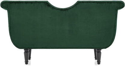 Christopher Knight Home Aurora Velvet Chaise Lounge Indoor with 2 Bolster Pillows, Upholstery Entryway Bench with Nailhead Trim & Curved Arms, End of Bed Bench Ottoman and Wooden Legs, Green