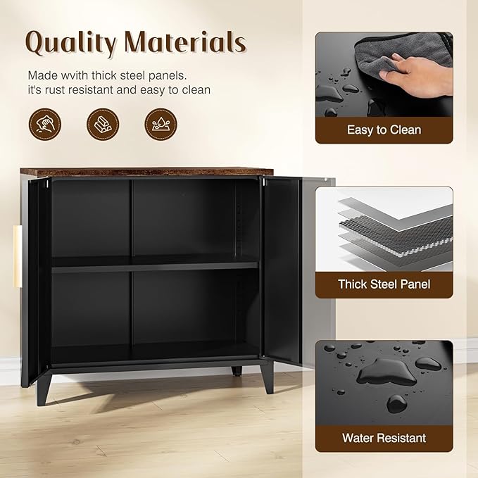 Letaya Storage Cabinet with 2 Doors,Adjustable Shelf, 16" Dx 32" Wx30 H Inches,Metal Small Buffet Sideboard Cabinet for Entryway, Kitchen (Black)