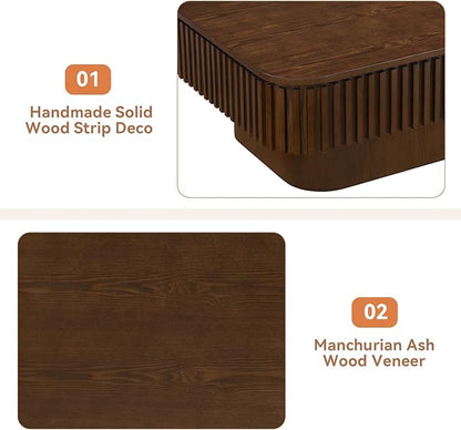 Lift Top Coffee Table for Living Room, Fluted Coffee Tables with Storage, Solid Wood Veneered Modern Accent Tea Center Table for Small Space Apartment (Walnut-38.6''D×26.8''H)