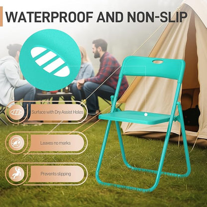 Karl home 4 Pcs Folding Chair, 300LBS Lightweight Foldable Plastic Chair, Reinforced Metal Frame Easy to Fold & Store for Indoor & Outdoor, Wedding, Party, Meeting Room, Patio and Garden, Mint Green