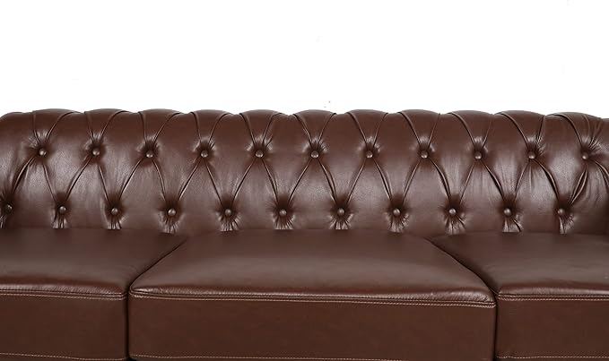 LEVNARY Chesterfield Sofa, Classic Tufted Upholstered Leather Couch, Modern 3 Seater Couch Furniture with Tufted Back for Living Room Office (Dark Brown)