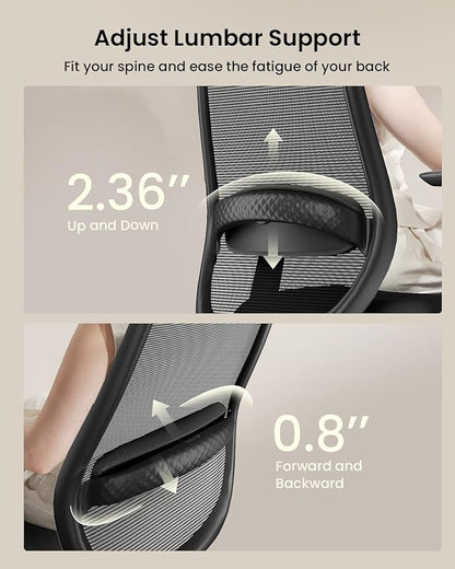 ProtoArc Ergonomic Office Chair – EC200 High-Back Mesh Computer Chair with Lumbar Support, 3D Adjustable Headrest & Sliding Seat for 8+ Hour Comfort, Big & Tall Home Office Desk Chairs - Black