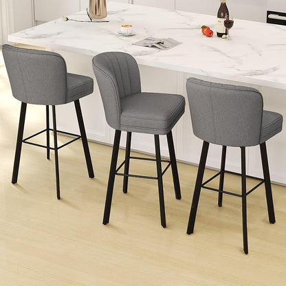 Swivel Counter Height Bar Stools Set of 2, 30'' Modern Barstools with Backs and Metal Legs, Upholstered Bar Chairs,Mid-Gray,Fabric Stools for Kitchen Island Chairs