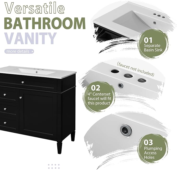 36" Bathroom Vanity with Matching Medicine Cabinet, Modern Sink Storage Cabinet with Drawers, Soft Closing Doors and Shelf, Bathroom Vanities with Sink & Mirror