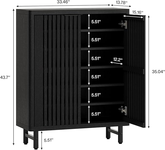 Tribesigns 6-Tier Farmhouse Shoe Cabinet with Shutter Doors, Wooden Shoe Organizer Rack with Adjustable Shelves, Modern Large Hidden Storage Furniture for Entryway, Hallway (Black)