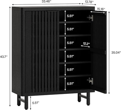Tribesigns 6-Tier Shoe Cabinet with Shutter Doors, Large Wooden Shoe Organizer Rack with Adjustable Shelves, Modern Farmhouse Hidden Storage Furniture for Entryway, Hallway (Black)