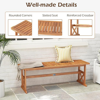 Tangkula Outdoor Acacia Wood Bench, Set of 2 Backless Patio Dining Bench with Slatted Seat & 800 lbs Weight Capacity, Outside Loveseat Seating Furniture for Front Porch, Garden, Balcony & Backyard