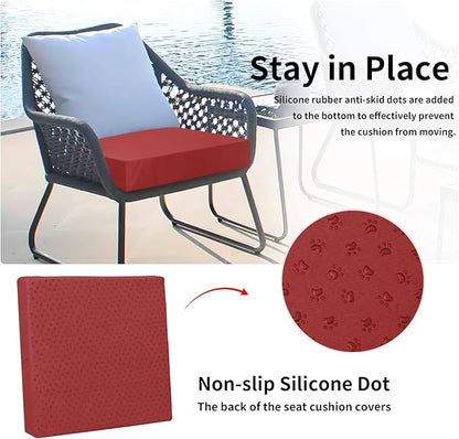Easy-Going Waterproof Patio Cushion Covers 22x22x4 inch 2 Pack Replacement Non-Slip Outdoor Seat Cushion Slipcover with Zipper. Red