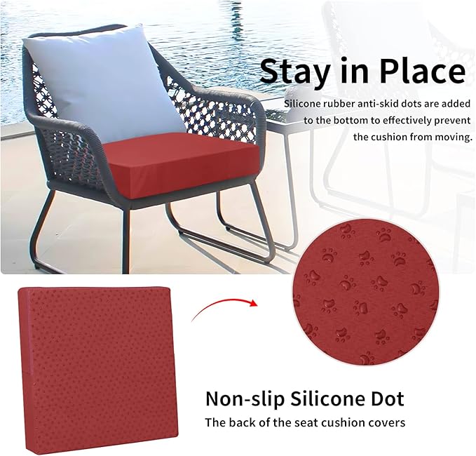 Easy-Going Waterproof Patio Cushion Covers 27x25x5 inch 2 Pack Replacement Non-Slip Outdoor Seat Cushion Slipcover with Zipper. Red