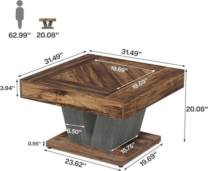 Tribesigns Square Coffee Table, Wood Center Table for Living Room, 31.5" Modern Cocktail Tea Accent Table, Rustic Brown & Black