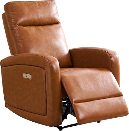 Power Recliner Chairs for Living Room,Wall Hugger Recliners with Power Headrest Type-C Charger, Leather Electric Recliner Chair for Adult, Brown