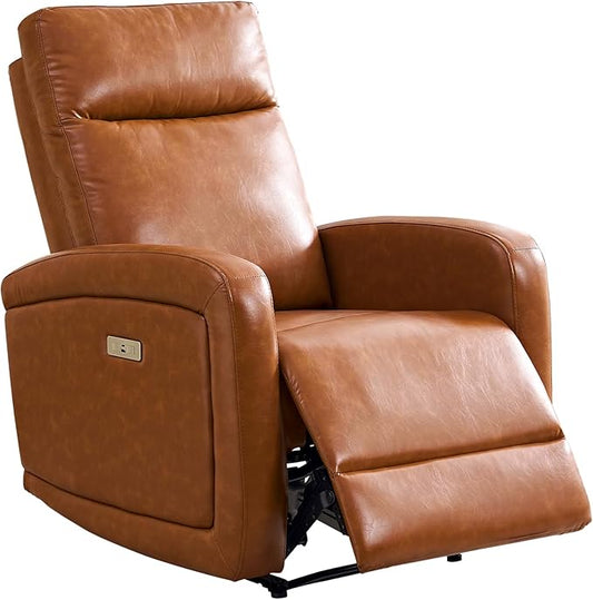 Power Recliner Chairs for Living Room,Wall Hugger Recliners with Power Headrest Type-C Charger, Leather Electric Recliner Chair for Adult, Brown