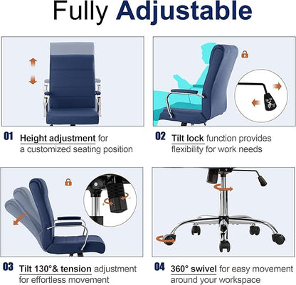Office Desk Chair,Modern Conference Room Chairs,High Back Ergonomic Home ofiice Chair,Adjustable Height Swivel Executive Computer Chair with Padded Seat and Armrest (Blue)