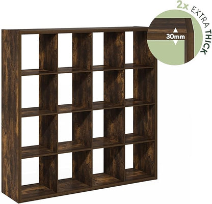 Furinno Cubicle Book Shelf, 16-Cube Thick Frame Bookshelf, Reversible Bookcase with Open Back, 14.6 x 57.8 x 58, for Living Room, Bedroom, Home Office, Amber Pine