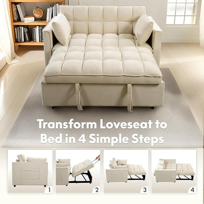 FLEXISPOT XCT4 Pull Out Couch for Small Spaces, 3-in-1 Convertible Loveseat Sofa Bed with Adjustable Backrest, Compact Futon Sofa Bed Twin Sleeper Loveseat for Apartment Dorm RV Guest Room,Cream