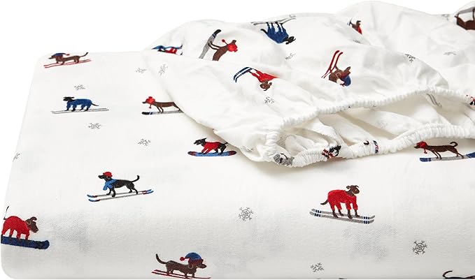 Eddie Bauer - Flannel Sheets Queen Size, Anti-Pilling & Wrinkle Resistant Cotton, Touchably Soft for All-Season Comfort - Bed Sheets with Matching Pillowcases & Fitted Sheet (Ski Patrol White)