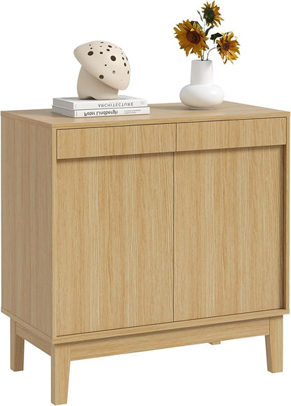 Scurrty Modern Buffet Cabinet with Storage,Wood Color Buffet with Adjustable Shelf and 2 Doors, Natural Wood Grain Accent Cabinet for Living Room & Kitchen