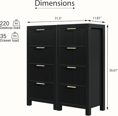 Modern Solid Wood Chest of Drawers, Multifunctional Large-Capacity Storage Drawer Cabinet, Dresser Organizer with Metal Handle, for Hallway, Entryway, Black X2