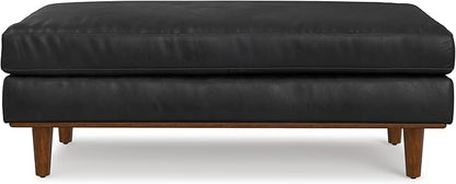 SIMPLIHOME Morrison 49 inch Wide Large Rectangular Ottoman in Lead Black Genuine Leather, Multifunctional Footrest, Coffee Table, and Extra Seating for Living Room, Mid-Century Modern Style