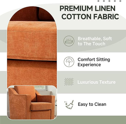 UIXE Swivel Accent Chairs Set of 2, Chenille Upholstered Arm Chair for Living Room, Modern Club Armchair Comfy Single Sofa Bedroom Reading Seat with Lumbar Pillow - Orange