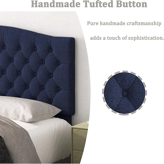 Queen Headboard Only, Upholstered Headboard for Adjustable Bed Linen Tufted Queen/Full Size Wall Mounted Head Board with Solid Wood Legs Head Board, Navy Blue