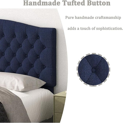 Queen Headboard Only, Upholstered Headboard for Adjustable Bed Linen Tufted Queen/Full Size Wall Mounted Head Board with Solid Wood Legs Head Board, Navy Blue