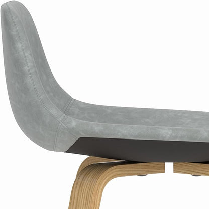 SIMPLIHOME Randolph Counter Stools (Set of 2) - 28 Inch Seat Height Upholstered Bentwood Kitchen Seats in Stone Grey PU Faux Leather, Mid Century Modern Seating with Curved Backrest and Footrest
