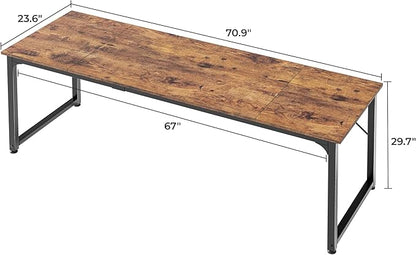 Huuger Computer Desk, 70 Inch Office Desk, Gaming Desk with Storage, Writing Desk Work Desk for Home Office, Study, Long Simple Desk, Large Legroom, Metal Frame, Rustic Brown
