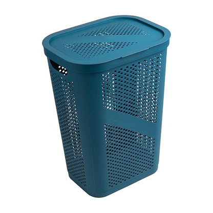 Mind Reader 60L Slim Laundry Hamper, Clothes Basket, Lid, Ventilated, Plastic, Set of 2, Blue