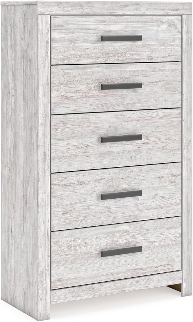 Signature Design by Ashley Cayboni Vintage 5 Drawer Wide Chest with Safety Stop for Bedroom, White