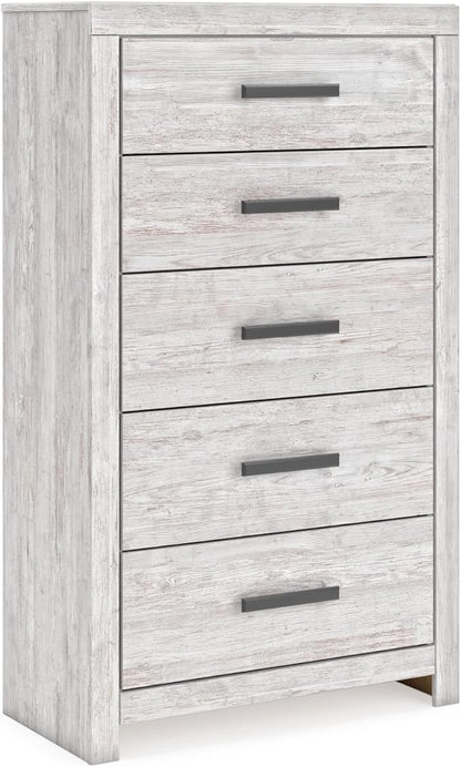 Signature Design by Ashley Cayboni Vintage 5 Drawer Wide Chest with Safety Stop for Bedroom, White