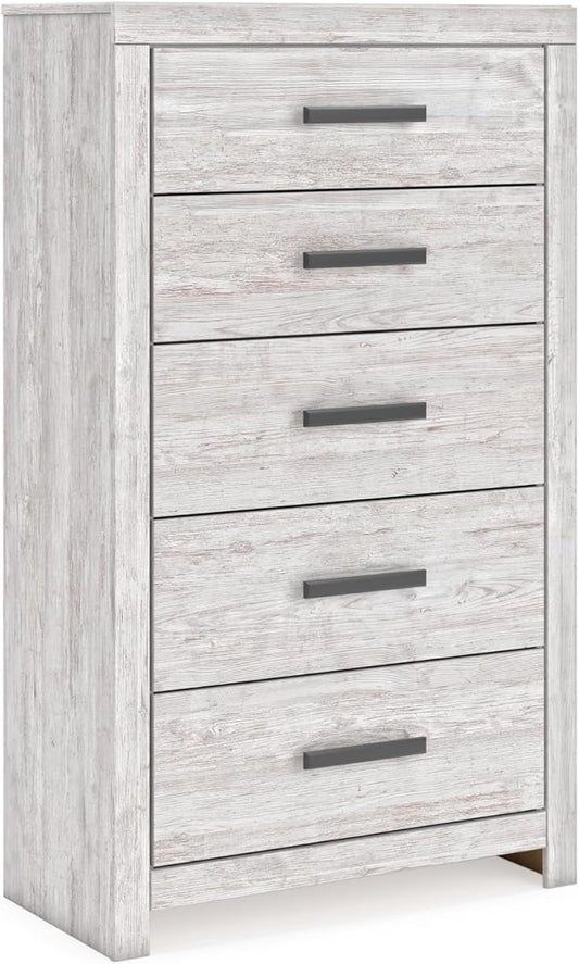Signature Design by Ashley Cayboni Vintage 5 Drawer Wide Chest with Safety Stop for Bedroom, White