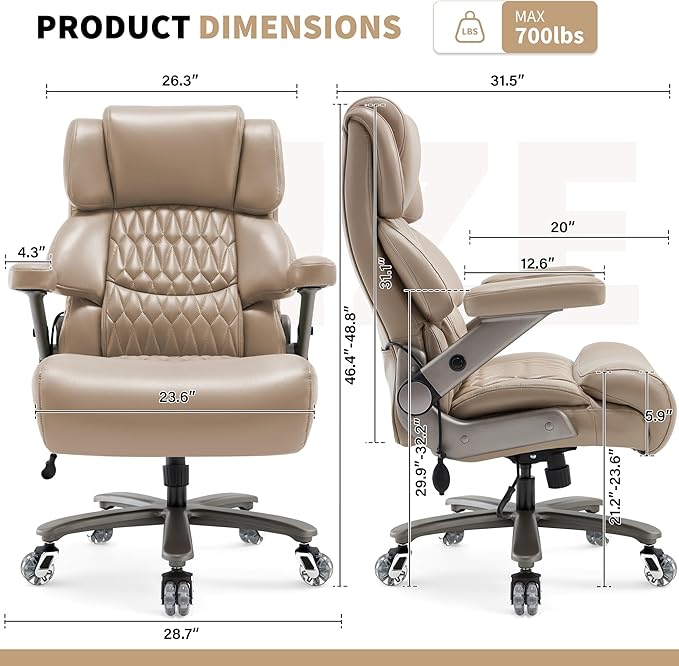 Big and Tall Office Chair 700lbs- Large High Back Executive Computer Desk Chair with 3D Flip-Up Arms, Adjustable Lumbar Support, Extra Wide Plus Size Seat, Heavy Duty Metal Base & Quiet Rubber Wheels