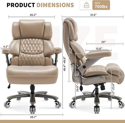 Big and Tall Office Chair 700lbs- Large High Back Executive Computer Desk Chair with 3D Flip-Up Arms, Adjustable Lumbar Support, Extra Wide Plus Size Seat, Heavy Duty Metal Base & Quiet Rubber Wheels