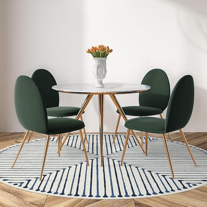RUGGABLE x Jonathan Adler Machine Washable Modern Area Rug– Inkdrop Slate Blue 8 ft Round, Stain-Resistant, Non-Slip– Large Rugs for Living Room, Bedroom, Hallway, Entryway & Office–with Standard Pad