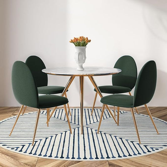 RUGGABLE x Jonathan Adler Machine Washable Modern Area Rug– Inkdrop Slate Blue 8 ft Round, Stain-Resistant, Non-Slip– Large Rugs for Living Room, Bedroom, Hallway, Entryway & Office–with Standard Pad