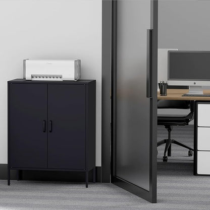Metal Storage Cabinet with Doors and Shelves,Multipurpose Storage Rack, 3-Tier Shelf,Metal Locker Style Accent Cabinet for Home Office,Living Room,Kitchen (Black, 40''H)