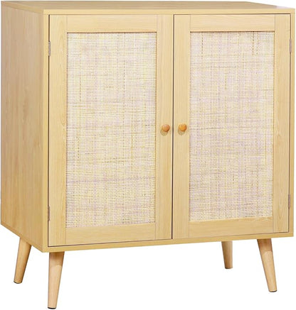 EOYUTLLY Sideboard Buffet Cabinet, Kitchen Buffet Storage Cabinet with Rattan Doors, Accent Cabinet with Adjustable Shelves for Hallway,Kitchen,Living Room, 31.5 x 15.7 x 35 Natural, Assemble Easily