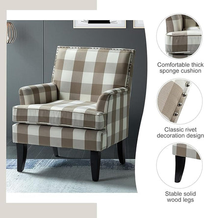 HULALA HOME Modern Accent Chair with Arms and Wooden Legs, Mid Century Accent Chair Armchair High Back Rest, Padded Armrest and Comfortable Cushioned Seat for Living Room (Buffalo Beige)