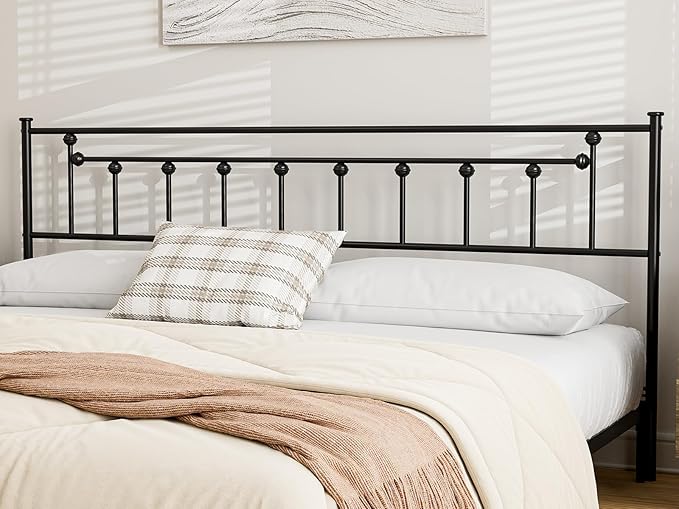 Metal California King Size Headboard - Adjustable Height - Victorian Farmhouse Style, Easy Assembly, Attach Frame, Steel Cal King Headboard Only for Bedroom, Black