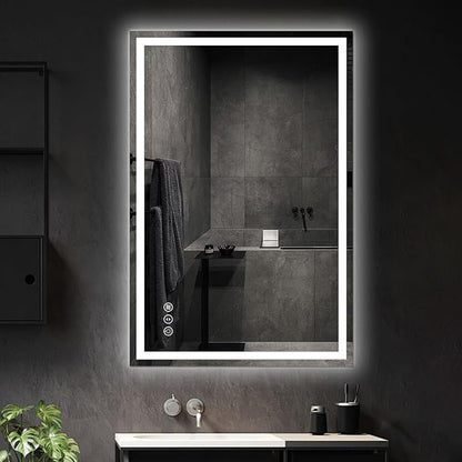 Awoco 48''x32'' LED Bathroom Mirror with Light, Lighted Vanity Mirror with Backlit and Front Light, Dimmable Anti-Fog Memory Function Lighted Mirror with 3 Colors for Bathroom Wall