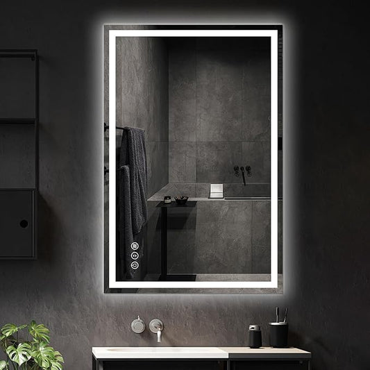 Awoco 48''x32'' LED Bathroom Mirror with Light, Lighted Vanity Mirror with Backlit and Front Light, Dimmable Anti-Fog Memory Function Lighted Mirror with 3 Colors for Bathroom Wall