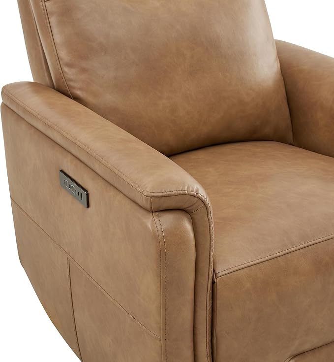 Watson & Whitely Power Recliner Chairs for Adults, Swivel Rocker Recliner W Power Headrest & Type-C Charger for Living Room, Faux Leather, Camel, RC015