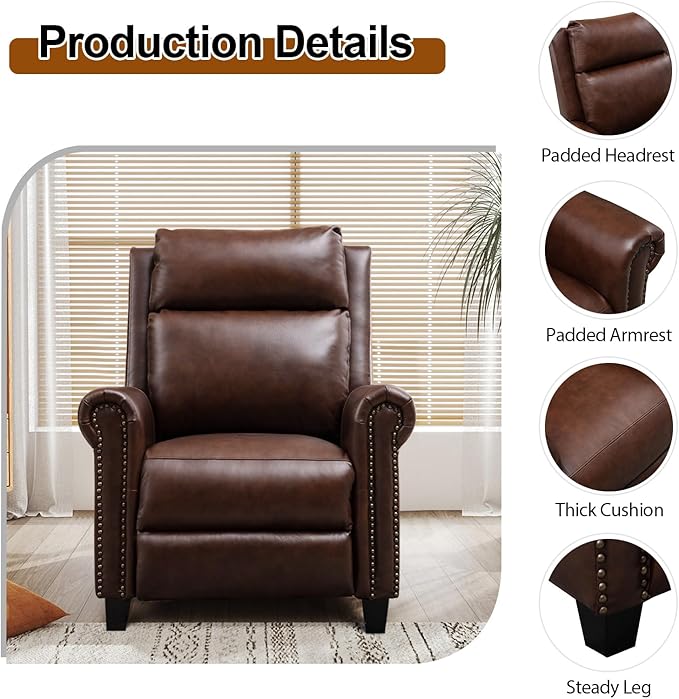 CANMOV Leather Recliner Chair Set of 2, Classic and Traditional Push Back Recliner Chair with Comfortable Arms and Back for Living Room Bedroom Adjustable Single Sofa, Brown