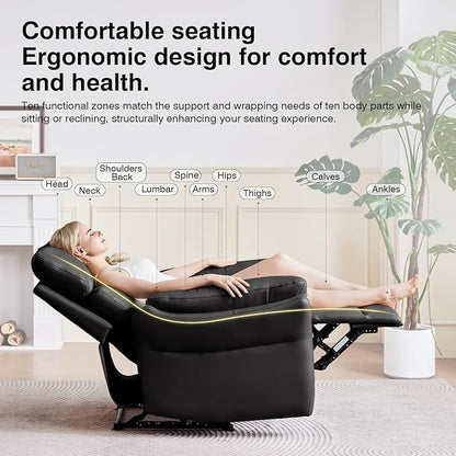 AIRSKY Genuine Leather Recliner Chair, Top Grain Leather, Italian Water-Washing Process, Recliner Chairs for Adults, Single Sofas for Living Room, Theater Seating, Bedroom. R1, Black
