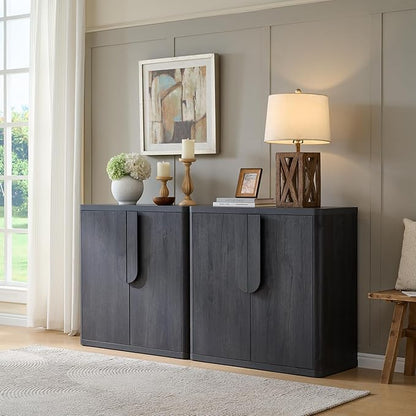 69'' Sideboard Buffet Cabinet W/Storage, Modern Accent Cabinets W/Curved Handles & Adjustable Shelves, 4 Doors Coffee Bar Buffet Table Credenza for Living Room Kitchen Hallway, Dark Grey